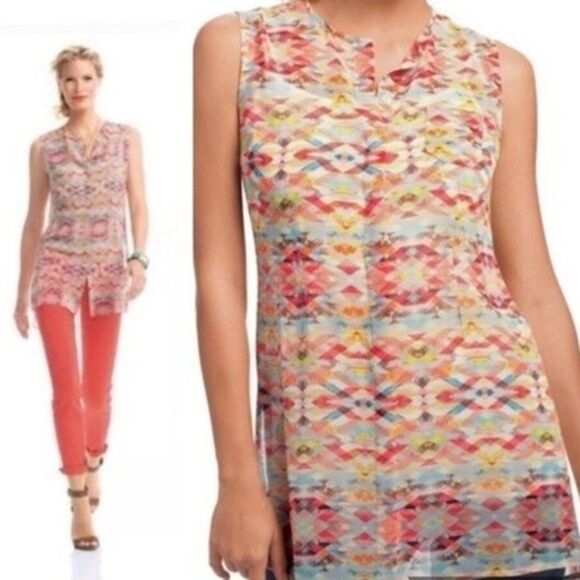 Cabi lightweight chiffon buttoned sleeveless tunic top size XS - Picture 1 of 9